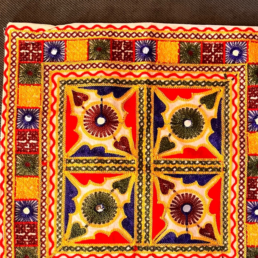 Vibrant Geometric Embroidered Tapestry